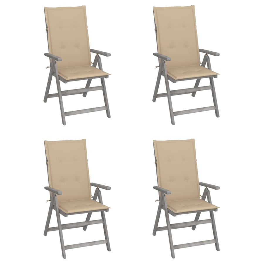 Tuinstoelen Verstelbaar Met Kussens Massief Acaciahout 4 Beige