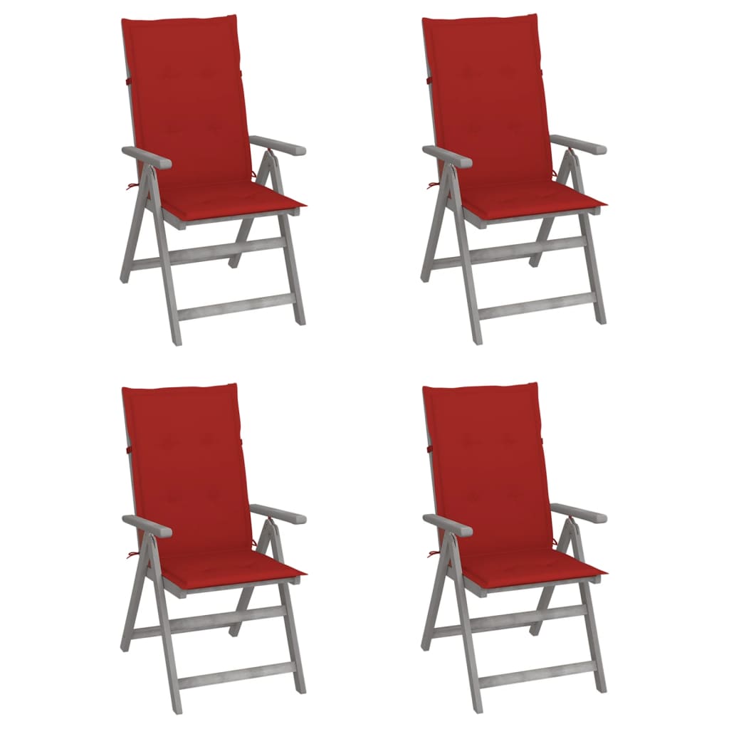 Tuinstoelen Verstelbaar Met Kussens Massief Acaciahout 4 Rood