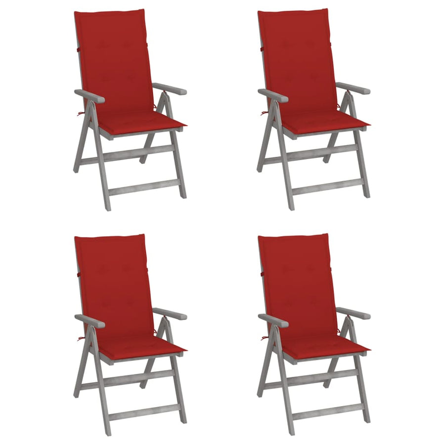 Tuinstoelen Verstelbaar Met Kussens Massief Acaciahout 4 Rood