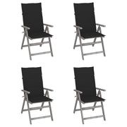Tuinstoelen 4 st massief acaciahout verstelbaar met kussens