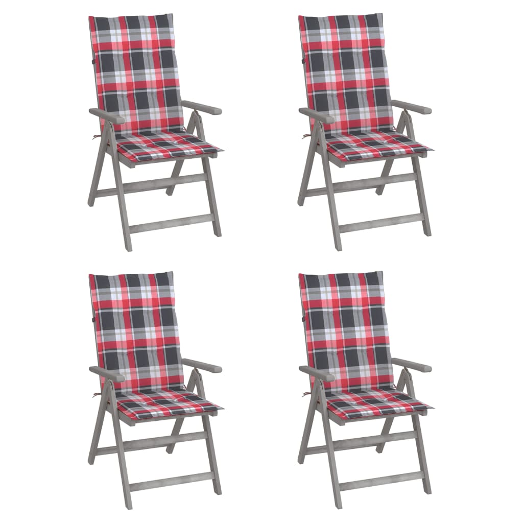 Tuinstoelen Verstelbaar Met Kussens Massief Acaciahout 4 Rood ruitpatroon