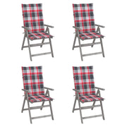 Tuinstoelen 4 st massief acaciahout verstelbaar met kussens