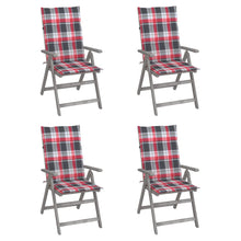 Tuinstoelen Verstelbaar Met Kussens Massief Acaciahout 4 Rood ruitpatroon