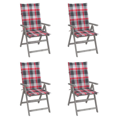 Tuinstoelen Verstelbaar Met Kussens Massief Acaciahout 4 Rood ruitpatroon