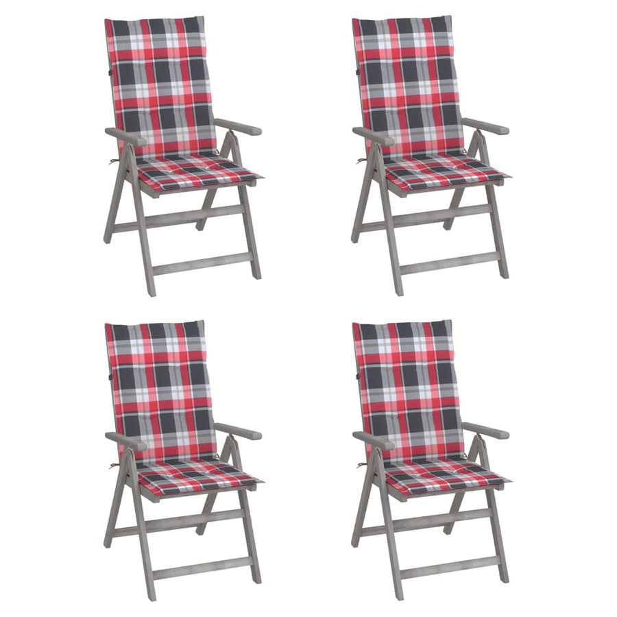 Tuinstoelen Verstelbaar Met Kussens Massief Acaciahout 4 Rood ruitpatroon
