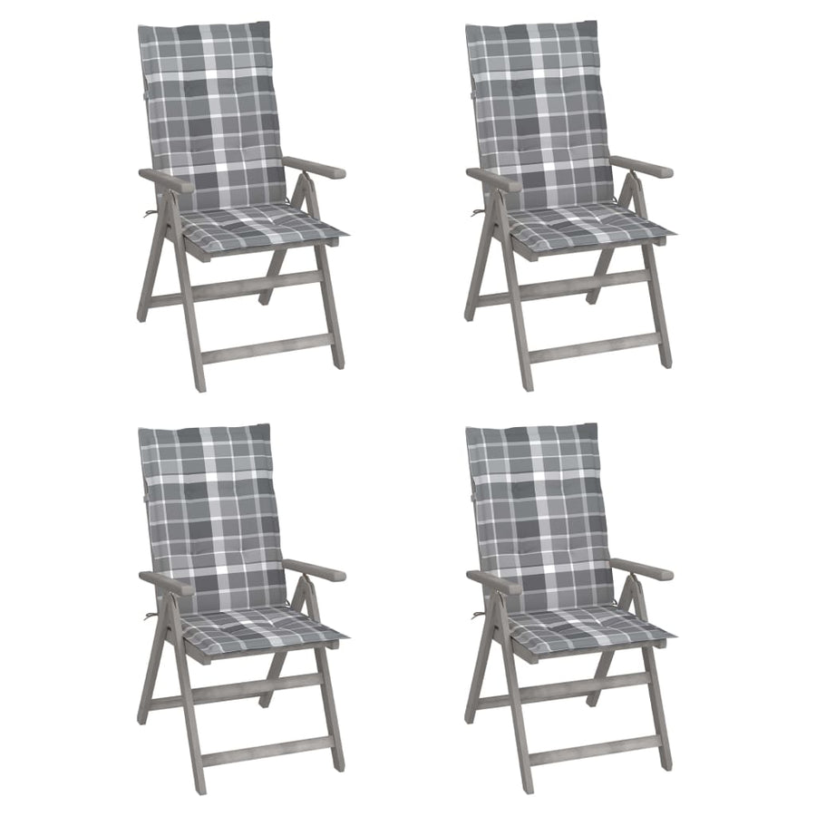 Tuinstoelen Verstelbaar Met Kussens Massief Acaciahout 4 Grijs ruitpatroon