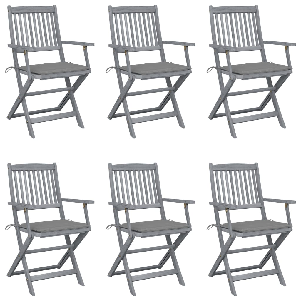 Tuinstoelen Inklapbaar Met Kussens Massief Acaciahout 6 Grijs