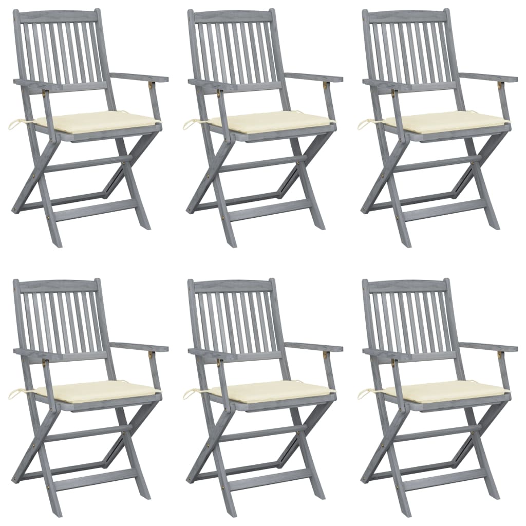 Tuinstoelen 6 St Inklapbaar Met Kussens Massief Acaciahout 1 Crème