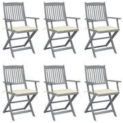 Garden chairs 6 pcs foldable with cushions solid acacia wood