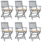 Tuinstoelen 6 st massief acaciahout inklapbaar met kussens