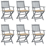 Tuinstoelen 6 st massief acaciahout inklapbaar met kussens