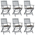 Tuinstoelen massief acaciahout inklapbaar 6 stuks taupe kussens