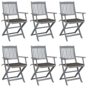 Tuinstoelen massief acaciahout inklapbaar 6 stuks taupe kussens