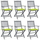 Garden chairs 6 pcs foldable with cushions solid acacia wood