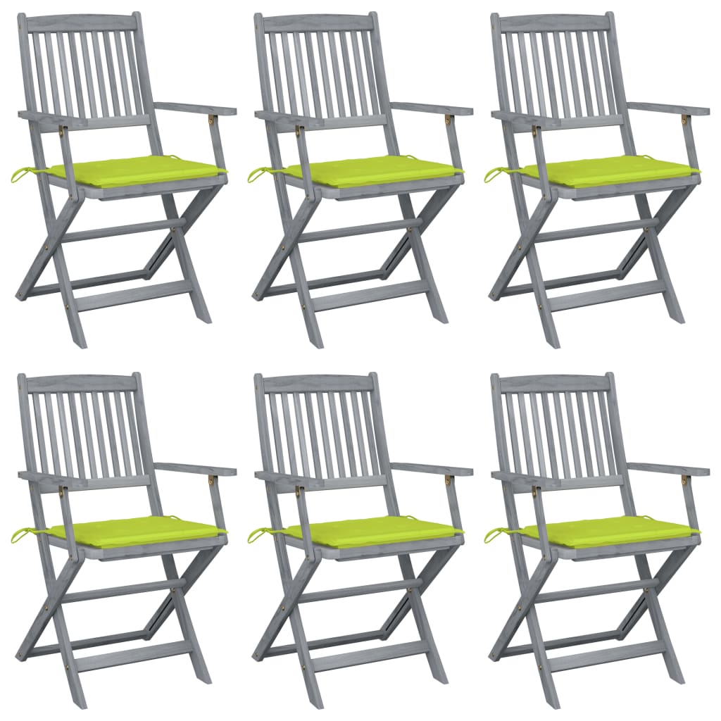 Tuinstoelen 6 St Inklapbaar Met Kussens Massief Acaciahout Heldergroen