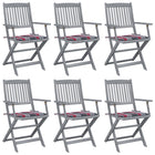Tuinstoelen 6 st massief acaciahout inklapbaar met kussens