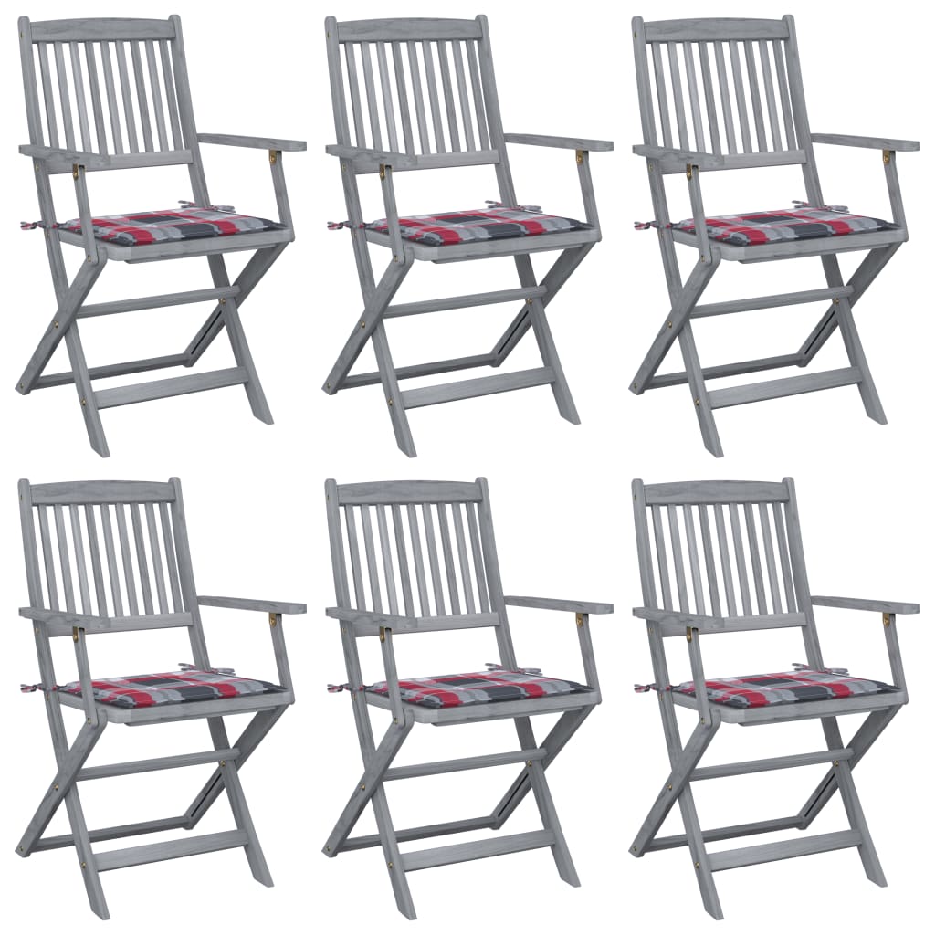 Tuinstoelen 6 st inklapbaar met kussens massief acaciahout