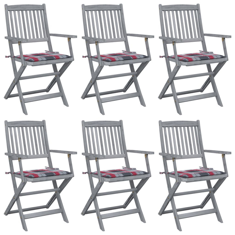 Tuinstoelen 6 st inklapbaar met kussens massief acaciahout