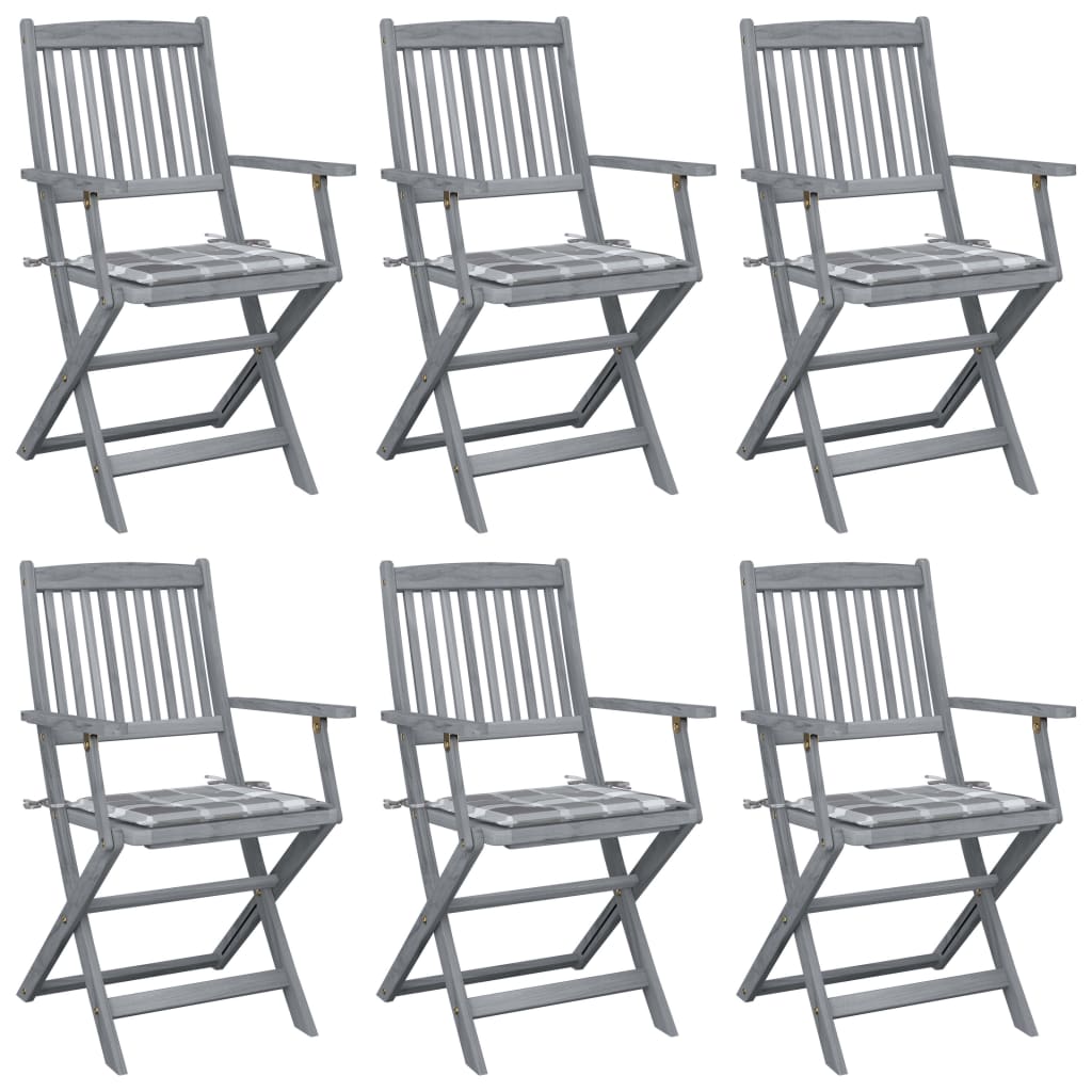 Tuinstoelen Inklapbaar Met Kussens Massief Acaciahout 6 Grijs ruitpatroon