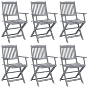 Garden chairs 6 pcs foldable with cushions solid acacia wood