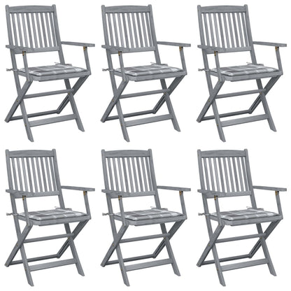 Tuinstoelen Inklapbaar Met Kussens Massief Acaciahout 6 Grijs ruitpatroon