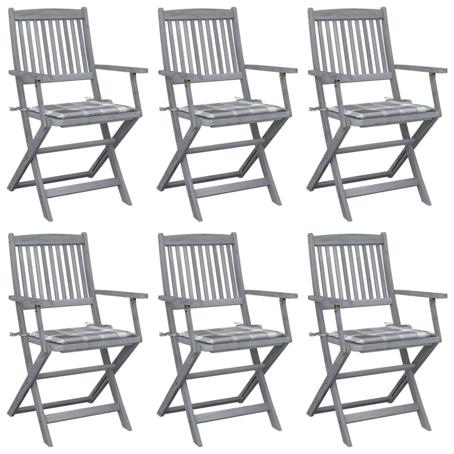 Tuinstoelen Inklapbaar Met Kussens Massief Acaciahout 6 Grijs ruitpatroon