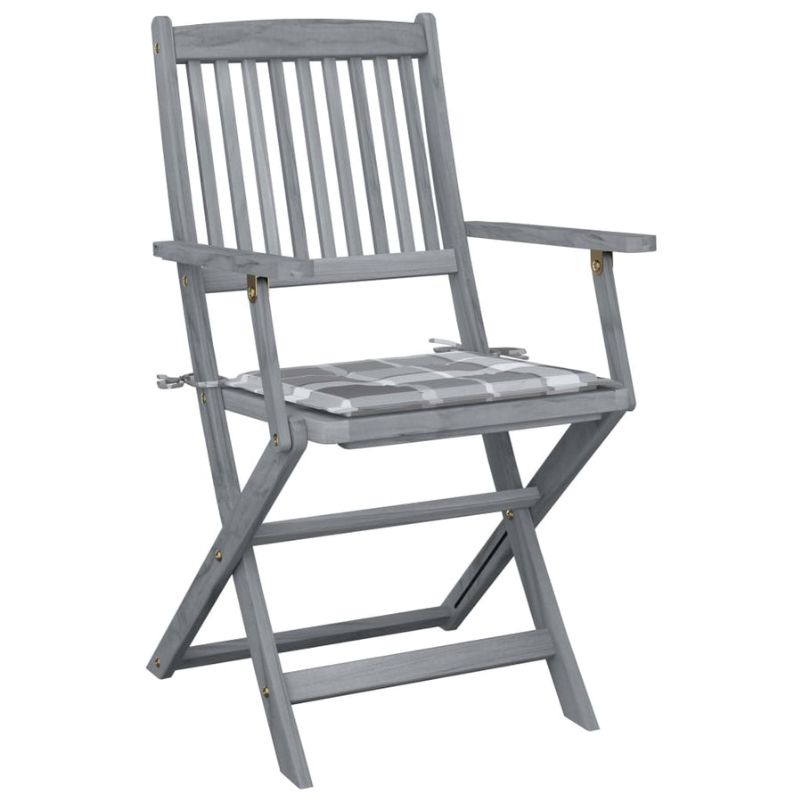 Tuinstoelen Inklapbaar Met Kussens Massief Acaciahout 6 Grijs ruitpatroon