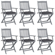 Garden chairs 6 pcs foldable with cushions solid acacia wood