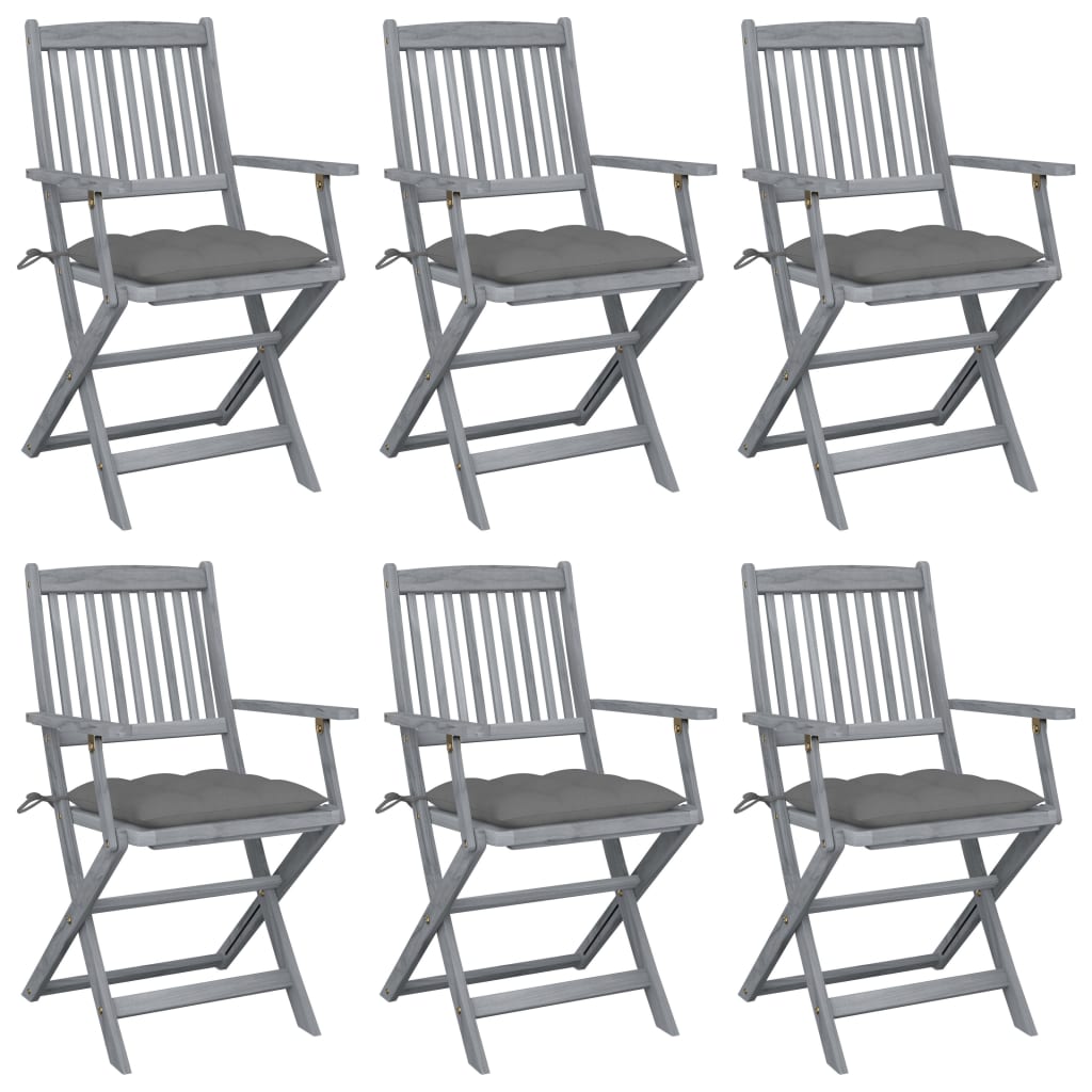 Tuinstoelen Inklapbaar Met Kussens Massief Acaciahout 6 Grijs