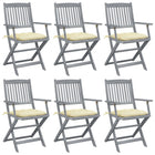Garden chairs 6 pcs foldable with cushions solid acacia wood