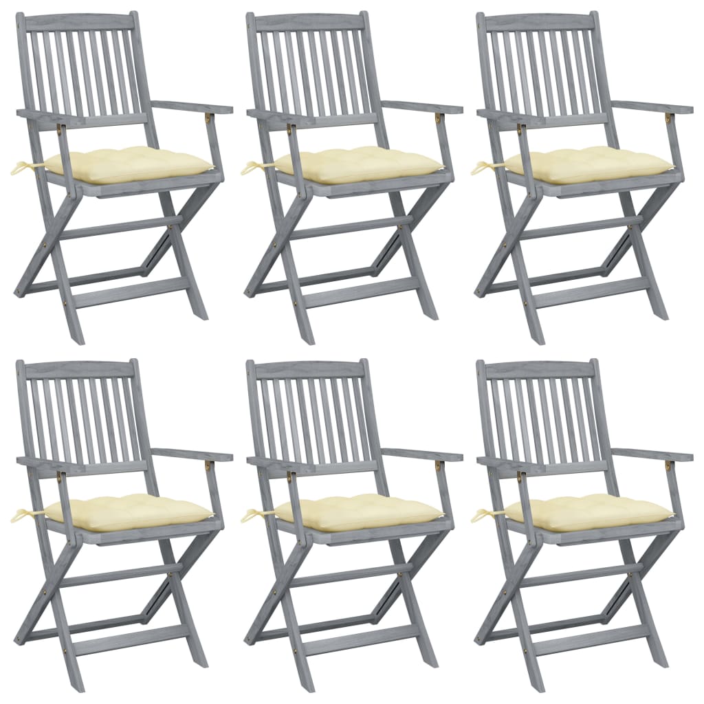 Tuinstoelen Inklapbaar Met Kussens Massief Acaciahout 6 Crème