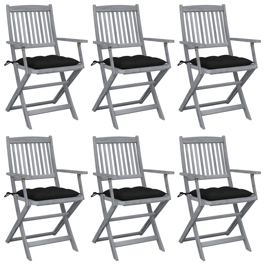Tuinstoelen 6 st inklapbaar met kussens massief acaciahout