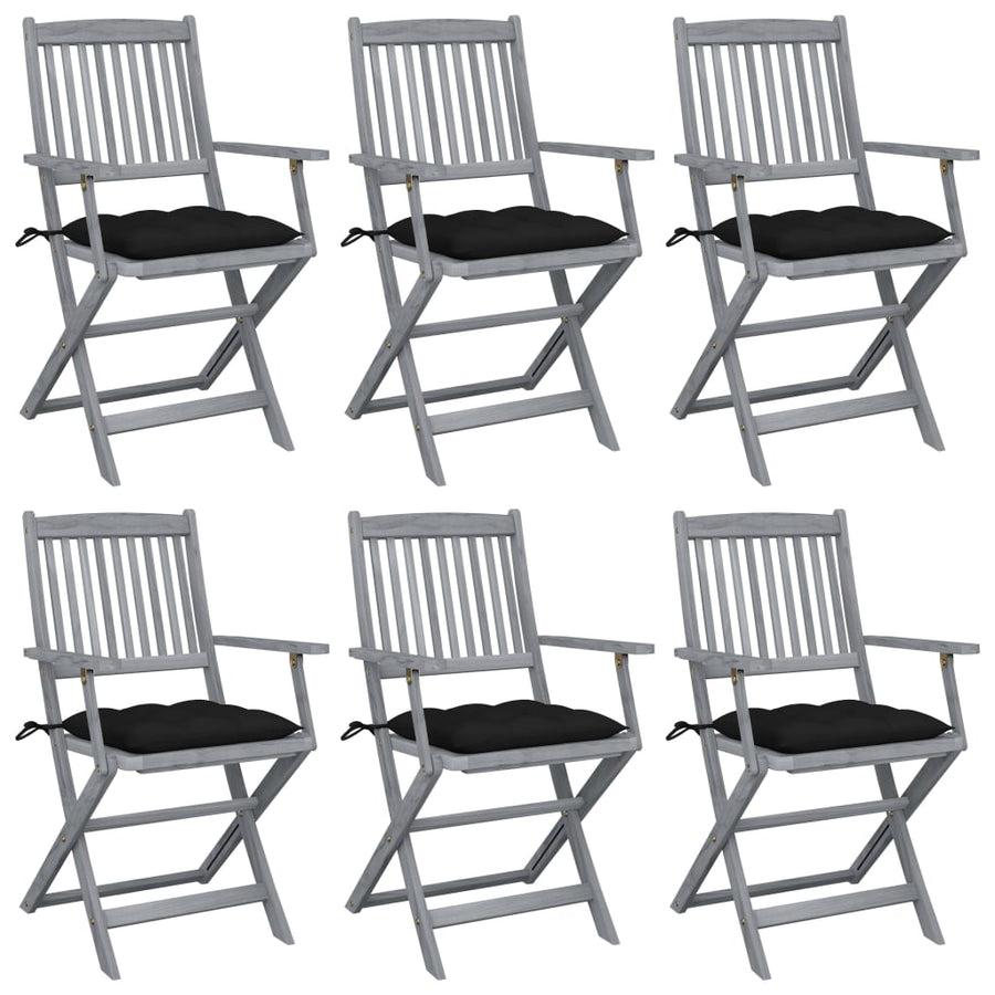 Tuinstoelen 6 st inklapbaar met kussens massief acaciahout