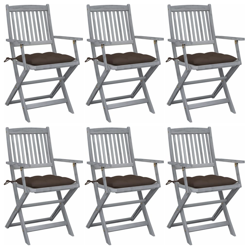 Tuinstoelen 6 St Inklapbaar Met Kussens Massief Acaciahout Taupe