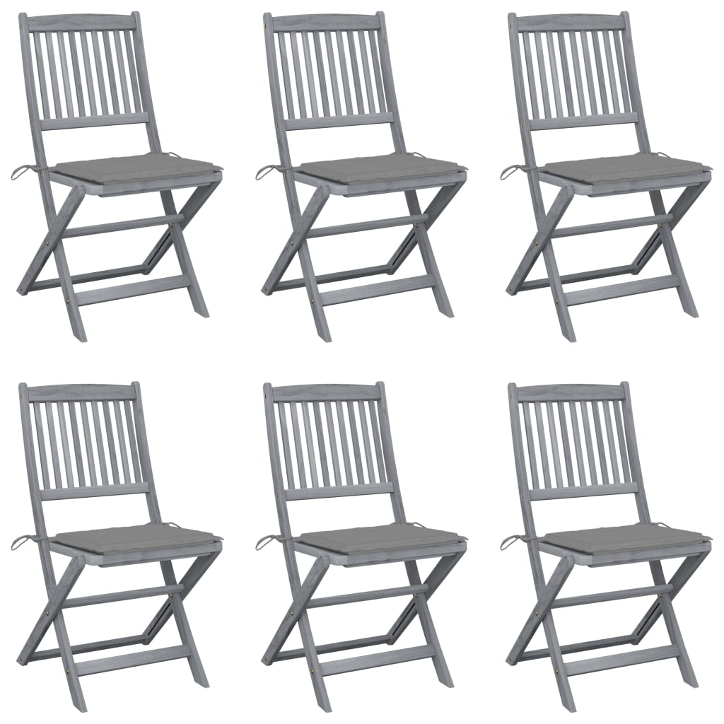 Tuinstoelen Inklapbaar Met Kussens Massief Acaciahout 6 Grijs