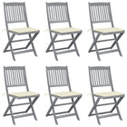 Garden chairs 6 pcs foldable with cushions solid acacia wood