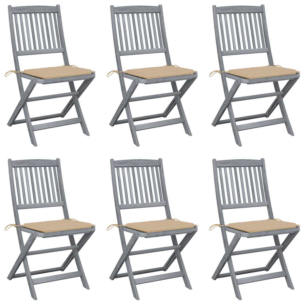 Tuinstoelen 6 st inklapbaar met kussens massief acaciahout