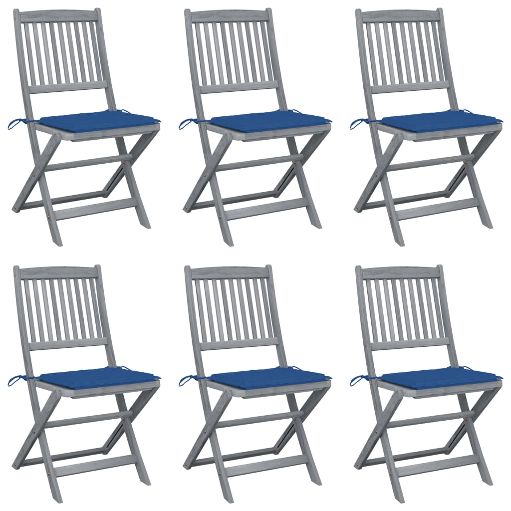Tuinstoelen Inklapbaar Met Kussens Massief Acaciahout 6 Blauw