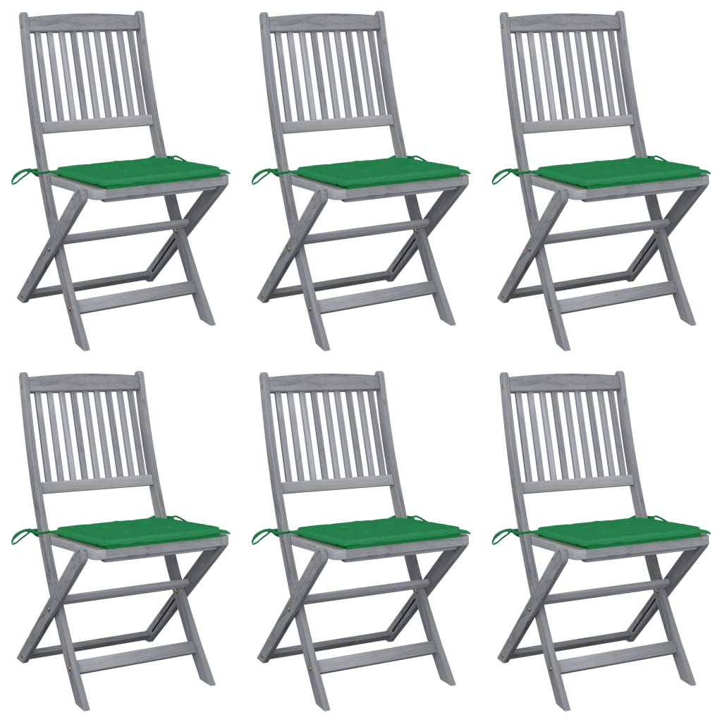 Tuinstoelen inklapbaar 6 st met kussens massief acaciahout