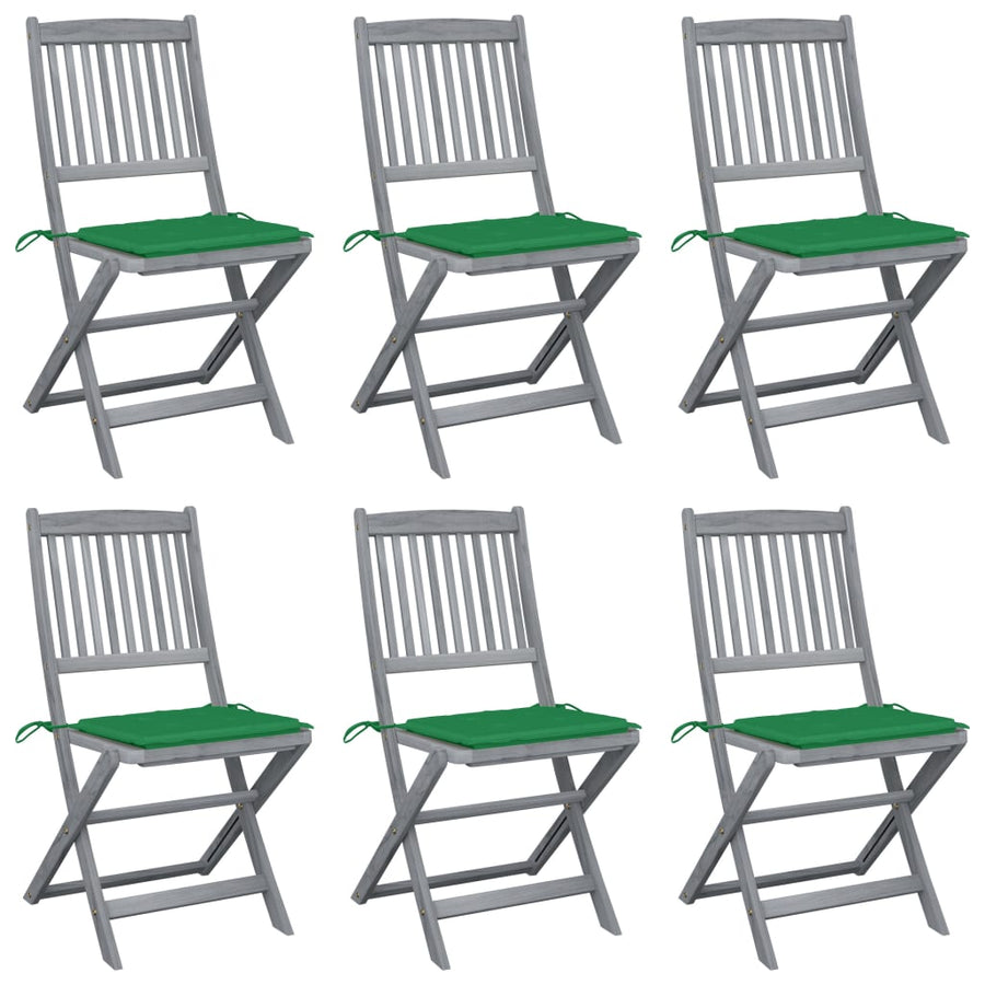 Tuinstoelen inklapbaar 6 st met kussens massief acaciahout