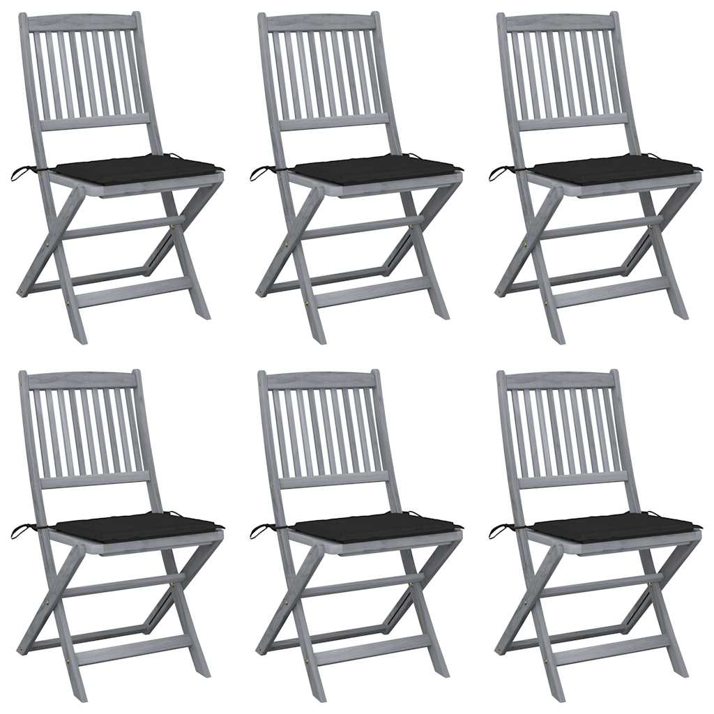 Tuinstoelen 6 st inklapbaar met kussens massief acaciahout