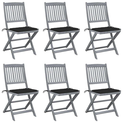 Tuinstoelen 6 st inklapbaar met kussens massief acaciahout