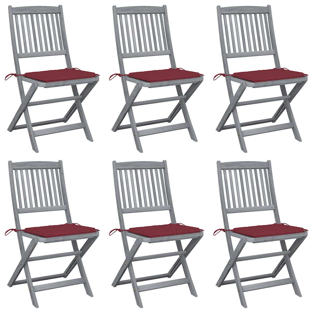 Tuinstoelen 6 st inklapbaar met kussens massief acaciahout