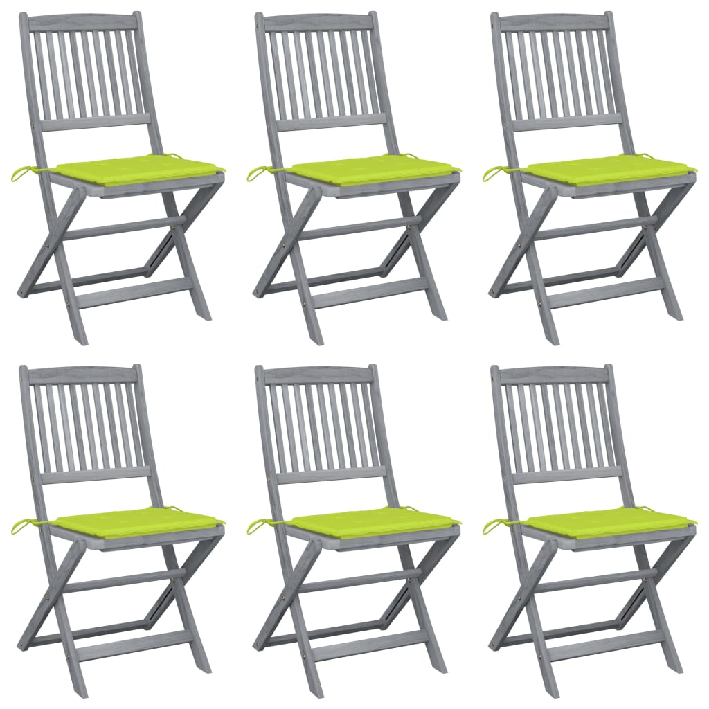 Tuinstoelen 6 St Inklapbaar Met Kussens Massief Acaciahout Heldergroen