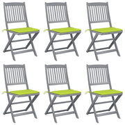 Tuinstoelen 6 st massief acaciahout inklapbaar met kussens