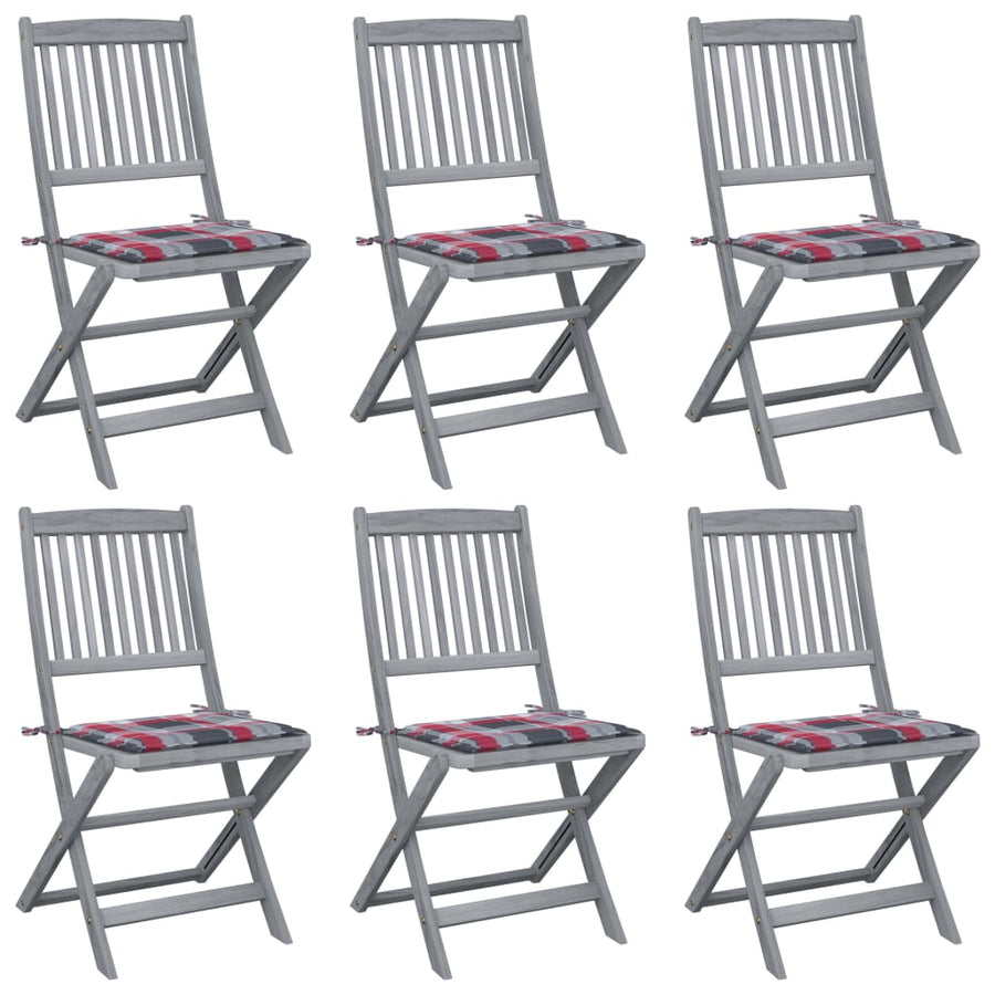 Tuinstoelen 6 st inklapbaar met kussens massief acaciahout