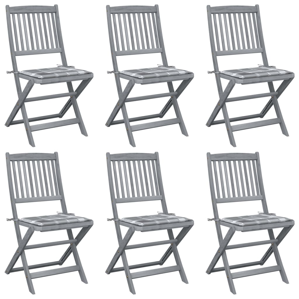 Tuinstoelen Inklapbaar Met Kussens Massief Acaciahout 6 Grijs ruitpatroon