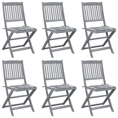 Tuinstoelen Inklapbaar Met Kussens Massief Acaciahout 6 Grijs ruitpatroon