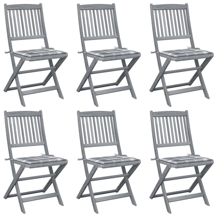 Tuinstoelen Inklapbaar Met Kussens Massief Acaciahout 6 Grijs ruitpatroon