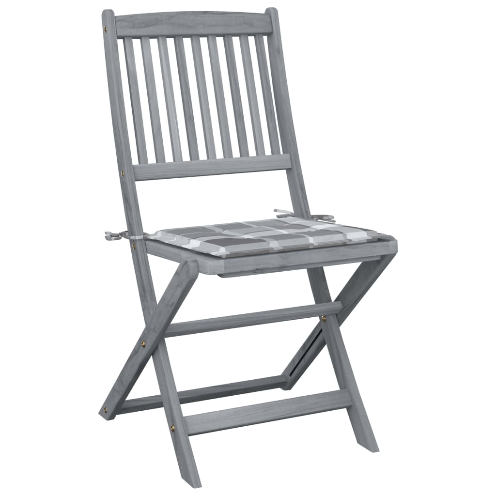 Tuinstoelen Inklapbaar Met Kussens Massief Acaciahout 6 Grijs ruitpatroon